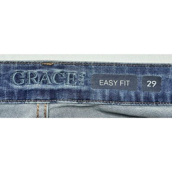 Grace In LA Women's Easy Fit Crochet Hem Blue Denim Jeans - Size 29x26.5 - Picture 6 of 9